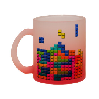 Tetris blocks, Κούπα γυάλινη δίχρωμη με βάση το κόκκινο ματ, 330ml