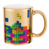 Tetris blocks, Κούπα κεραμική, χρυσή καθρέπτης, 330ml