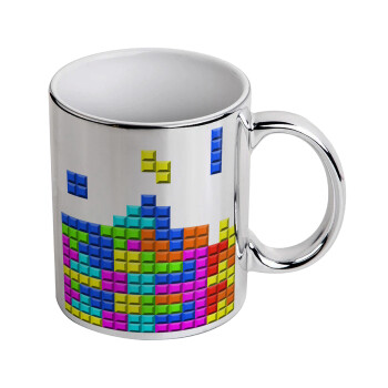 Tetris blocks, Κούπα κεραμική, ασημένια καθρέπτης, 330ml