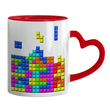 Tetris blocks, Mug heart red handle, ceramic, 330ml