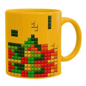 Tetris blocks, Ceramic coffee mug yellow, 330ml (1pcs)