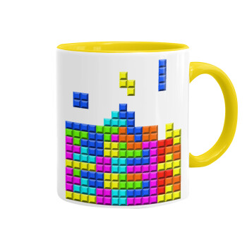 Tetris blocks, Κούπα χρωματιστή κίτρινη, κεραμική, 330ml