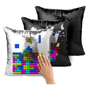 Tetris blocks, Μαξιλάρι καναπέ Μαγικό Μαύρο με πούλιες 40x40cm περιέχεται το γέμισμα