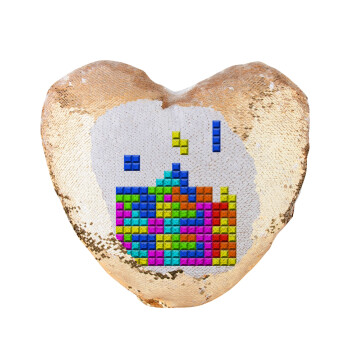 Tetris blocks, Μαξιλάρι καναπέ καρδιά Μαγικό Χρυσό με πούλιες 40x40cm περιέχεται το  γέμισμα