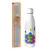 Easter Set, metallic stainless thermos bottle (500ml) & scented flat Easter candle (30cm) (GRAY)
