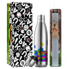 Easter Set, metallic stainless thermos flask (500ml) & scented flat Easter candle (30cm) (GRAY)