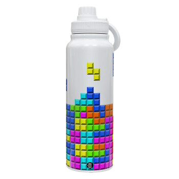 Tetris blocks, 1L Stainless Steel Thermal Bottle with Phone Holder & Double Wall Insulation