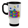 Tetris blocks, Κούπα ταξιδιού ανοξείδωτη με καπάκι, διπλού τοιχώματος (θερμό) λευκή 450ml