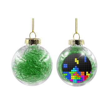 Tetris blocks, Χριστουγεννιάτικη μπάλα δένδρου διάφανη με πράσινο γέμισμα 8cm