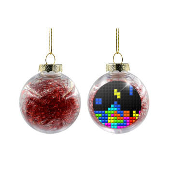 Tetris blocks, Χριστουγεννιάτικη μπάλα δένδρου διάφανη με κόκκινο γέμισμα 8cm