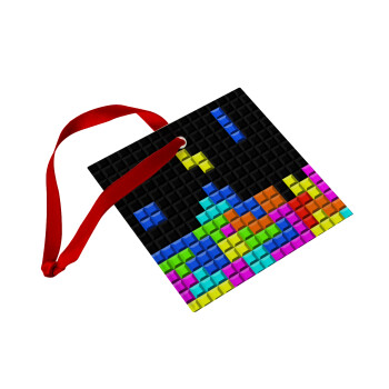 Tetris blocks, Χριστουγεννιάτικο στολίδι γυάλινο τετράγωνο 9x9cm