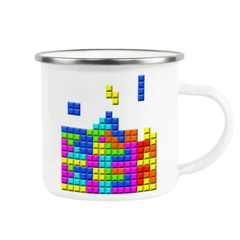 Tetris blocks, Metallic enamel cup white 360ml