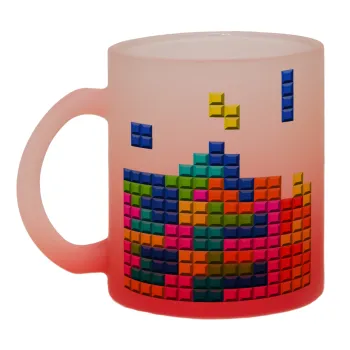 Tetris blocks, Κούπα γυάλινη δίχρωμη με βάση το κόκκινο ματ, 330ml