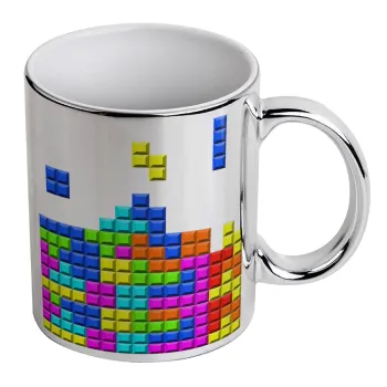 Tetris blocks, Κούπα κεραμική, ασημένια καθρέπτης, 330ml