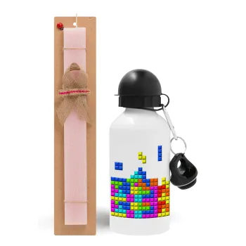 Tetris blocks, Easter Set, metallic aluminum bottle (500ml) & aromatic flat Easter candle (30cm) (PINK)