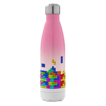 Tetris blocks, Μεταλλικό παγούρι θερμός Ροζ/Λευκό (Stainless steel), διπλού τοιχώματος, 500ml
