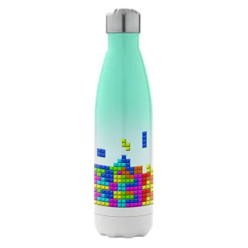 Tetris blocks, Μεταλλικό παγούρι θερμός Πράσινο/Λευκό (Stainless steel), διπλού τοιχώματος, 500ml