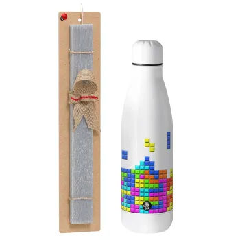 Tetris blocks, Easter Set, metallic stainless thermos bottle (500ml) & scented flat Easter candle (30cm) (GRAY)