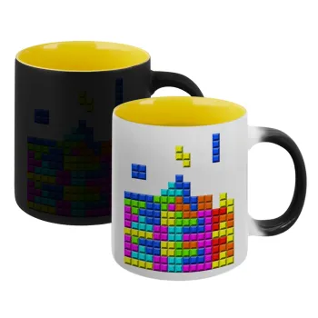 Tetris blocks, Κούπα Μαγική εσωτερικό κίτρινη, κεραμική 330ml που αλλάζει χρώμα με το ζεστό ρόφημα