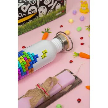 Tetris blocks, Easter Set, SS Metallic water bottle (620ml, stainless steel) & scented flat Easter candle (30cm) (PINK)
