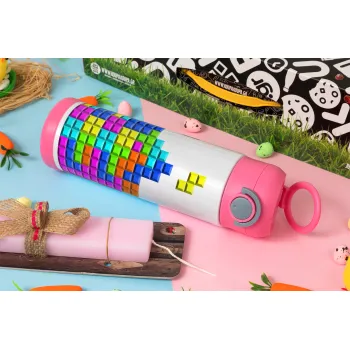 Tetris blocks, Easter candle, Childrens hot water bottle, stainless steel, with safety straw, PINK (500ml)