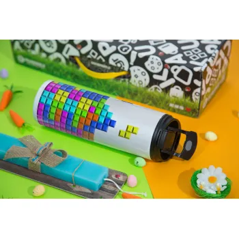 Tetris blocks, Easter candle,Travel Tumbler 2 Lids, with metal straw & cleaning brush & aromatic flat candle (30cm) (BLUE)
