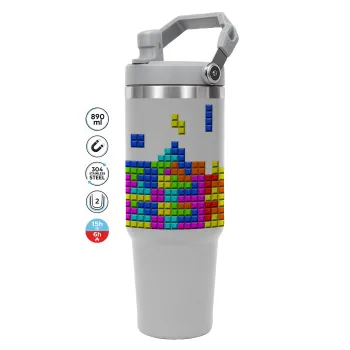 Tetris blocks, ΓΚΡΙ χρώματος Θερμός Ανοξείδωτο 890ml (30oz) με χερούλι