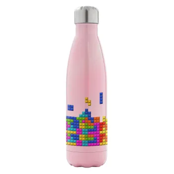 Tetris blocks, Metal mug thermos Pink Iridiscent (Stainless steel), double wall, 500ml
