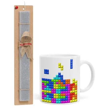 Tetris blocks, Easter Set, Ceramic Cup (330ml) & Easter aromatic flat candle (30cm) (GRAY)