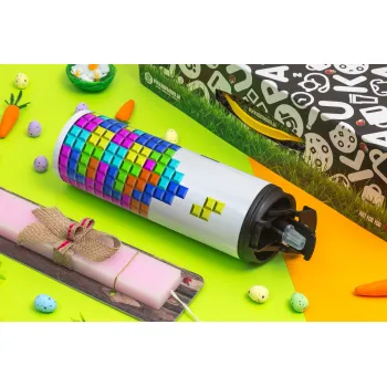 Tetris blocks, Πασχαλινή Λαμπάδα με Travel Tumbler θερμό με διπλό καπάκι (600ml, BPA free) & κερί αρωματικό πλακέ (30cm) (ΡΟΖ)