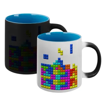 Tetris blocks, Κούπα Μαγική εσωτερικό μπλε, κεραμική 330ml που αλλάζει χρώμα με το ζεστό ρόφημα