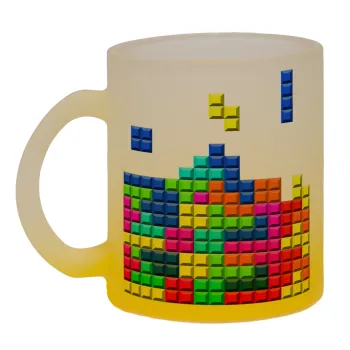 Tetris blocks, Κούπα γυάλινη δίχρωμη με βάση το κίτρινο ματ, 330ml