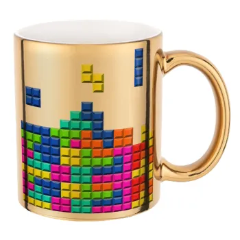 Tetris blocks, Mug ceramic, gold mirror, 330ml