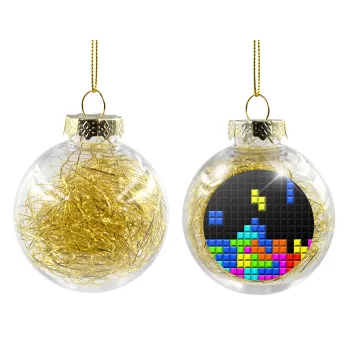 Tetris blocks, Στολίδι Χριστουγεννιάτικη μπάλα δένδρου διάφανη με χρυσό γέμισμα 8cm