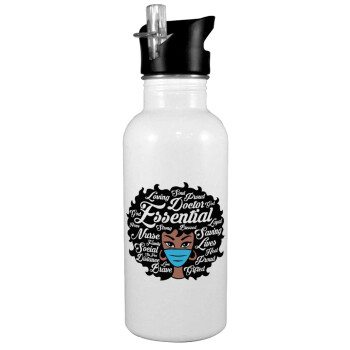 i love melanin, White water bottle with straw, stainless steel 600ml