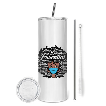 i love melanin, Eco friendly stainless steel tumbler 600ml, with metal straw & cleaning brush