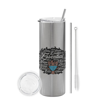 i love melanin, Eco friendly stainless steel Silver tumbler 600ml, with metal straw & cleaning brush