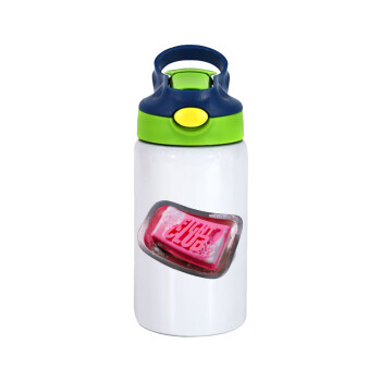 Fight Club, Children's hot water bottle, stainless steel, with safety straw, green, blue (350ml)