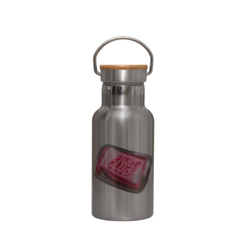 Fight Club, Μεταλλικό παγούρι θερμός (Stainless steel) Ασημένιο με ξύλινο καπακι (bamboo), διπλού τοιχώματος, 350ml