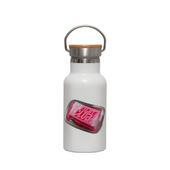 Fight Club, Metallic thermos (Stainless steel) White with wooden lid (bamboo), double-walled, 350ml