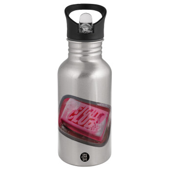 Fight Club, Water bottle Silver with straw, stainless steel 500ml