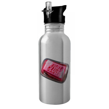 Fight Club, Water bottle Silver with straw, stainless steel 600ml