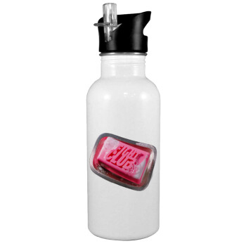 Fight Club, White water bottle with straw, stainless steel 600ml