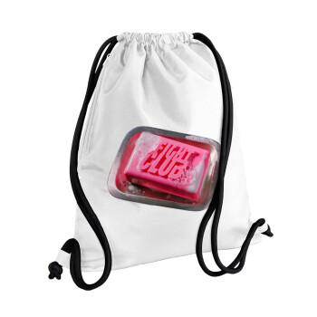 Fight Club, Τσάντα πλάτης πουγκί GYMBAG λευκή, με τσέπη (40x48cm) & χονδρά κορδόνια