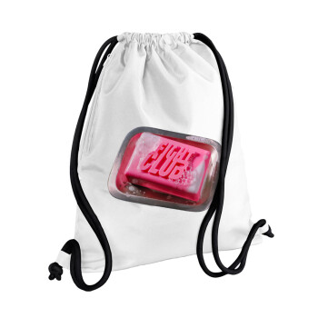 Fight Club, Backpack pouch GYMBAG white, with pocket (40x48cm) & thick cords