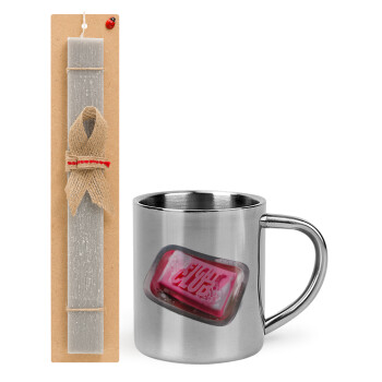 Fight Club, Easter Set, metallic thermal cup (300ml) & Easter aromatic flat candle (30cm) (GRAY)