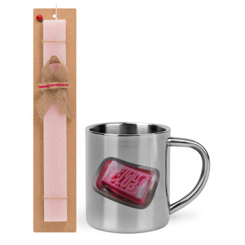 Fight Club, Easter Set, metallic thermal cup (300ml) & aromatic flat Easter candle (30cm) (PINK)
