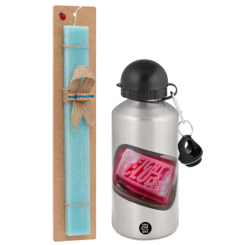 Fight Club, Easter Set, metallic silver aluminum water bottle (500ml) & scented flat Easter candle (30cm) (TURQUOISE)
