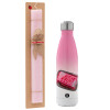 Easter Set, Metallic pink/white (Stainless steel) thermos, double-walled, 500ml & aromatic flat Easter candle (30cm) (PINK)