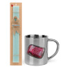 Easter Set, metallic thermal cup (300ml) & aromatic flat Easter candle (30cm) (TURQUOISE)